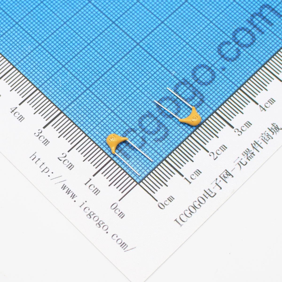 直插独石电容 50v 151K 0.00015UF 0.15NF 150PF 脚距P=5.08mm ±10%